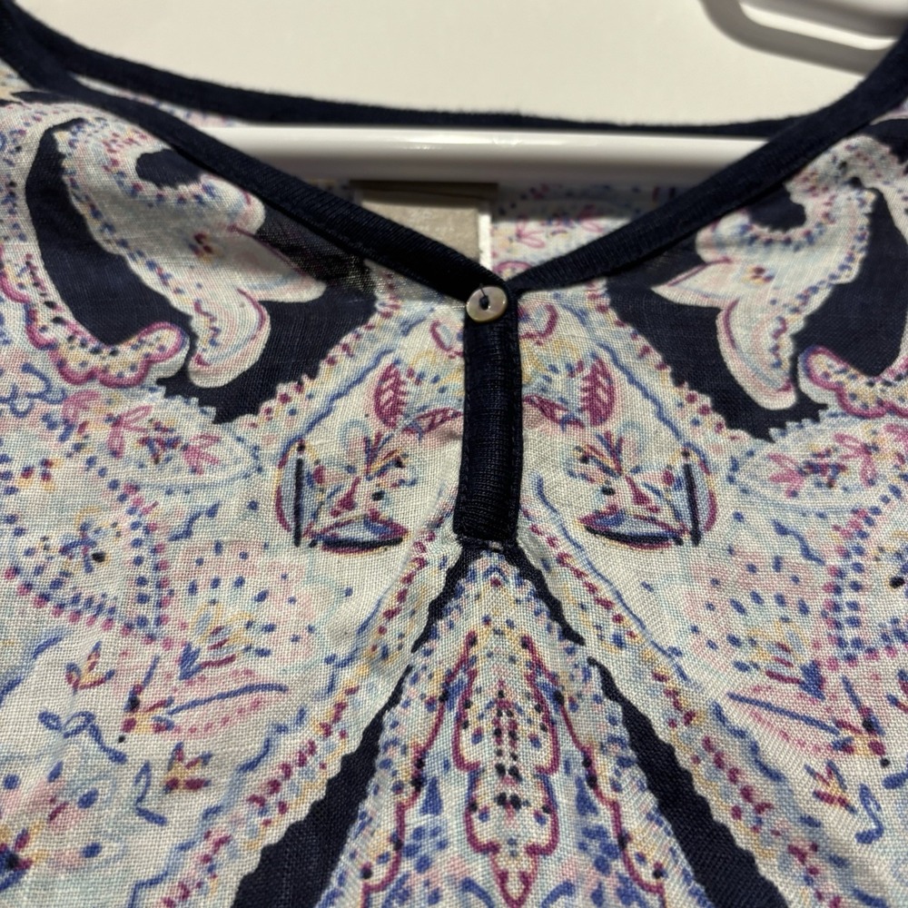 Chico's Paisley Knit Linen Hi-Low Top Tunic Dark Blue 3/4 Sleeve Women's Size 3P - Picture 4 of 6